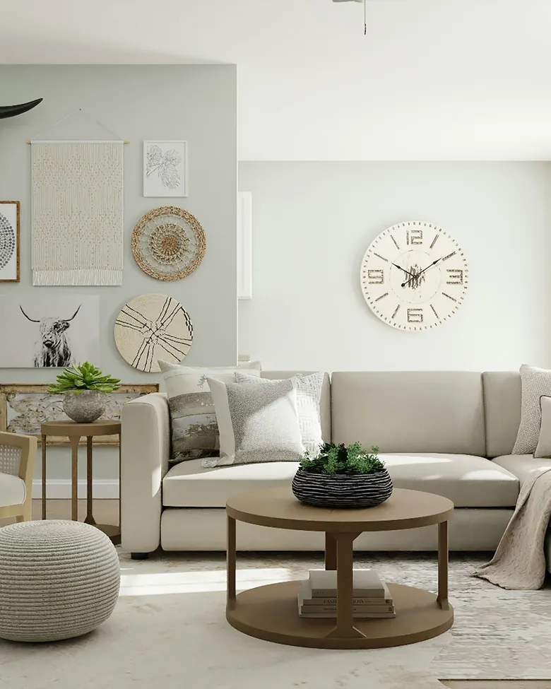 Open-plan sitting room with sectional sofa